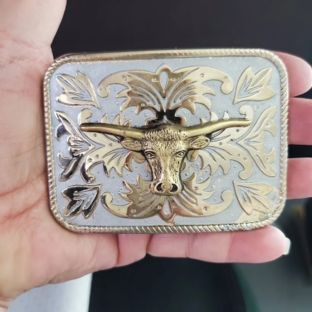 Vintage Style Longhorn Bull Belt Buckle Silver Gold Tone Western Cowboy Flawed